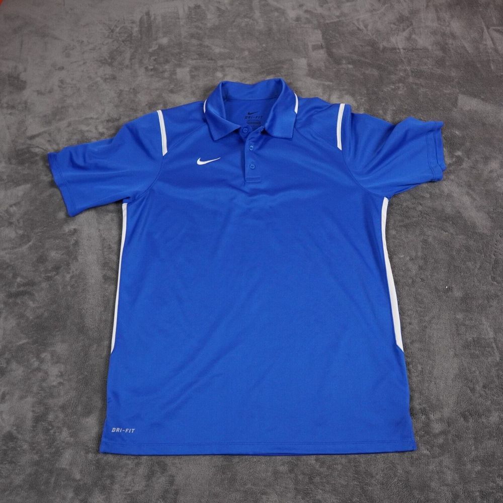 Nike Golf‎ Shirt Mens Medium Blue White Polo Sideline Dri Fit Athletic 706710